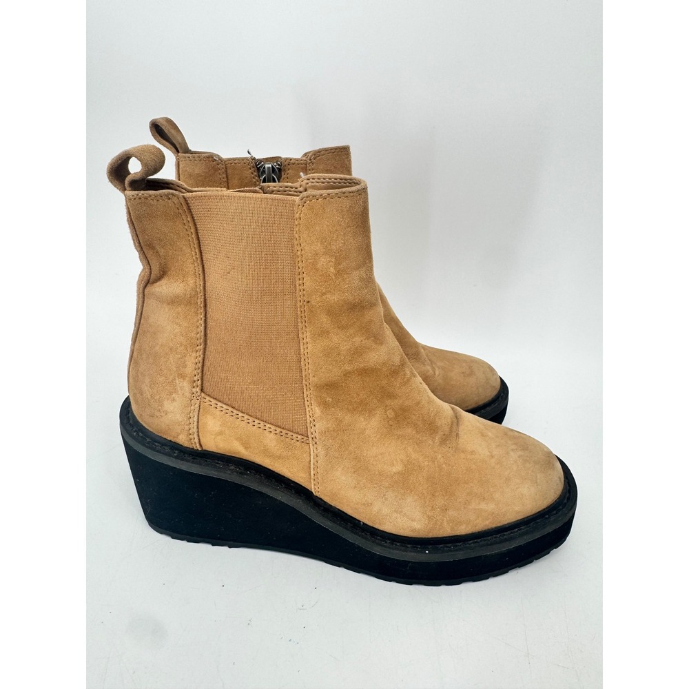 Linea Paolo Wedge Boots Women Size 6 Tan Suede Platform Chelsea Zip